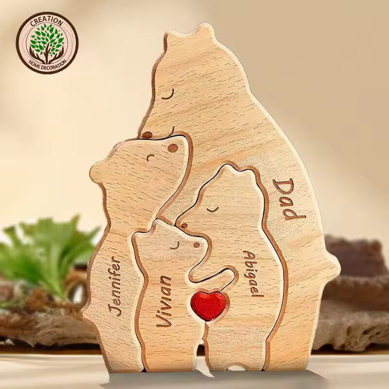 Customizable 3D Wooden Bear Art Decor Laser-Cut Handcrafted Warm Sentimental Gift for Mom Family Friends this Christmas