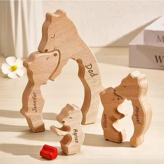 Customizable 3D Wooden Bear Art Decor Laser-Cut Handcrafted Warm Sentimental Gift for Mom Family Friends this Christmas