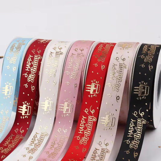 5yards 20mm Happy-birthday Ribbon Printing Polyester Ribbon For Handmade Design Birthday Decoration Gift Packing