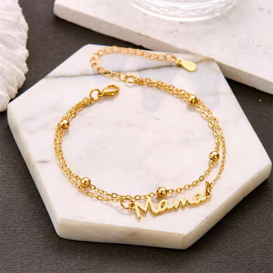 Double-deck Letter Mama Pendant Bracelets Fashion Charms Copper Chains For Women Jewelry Party Lover Mum Mother's Gifts